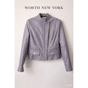 Worth New York Lavender Ostrich Leather Moto Jacket 36 Bust Textured Zip